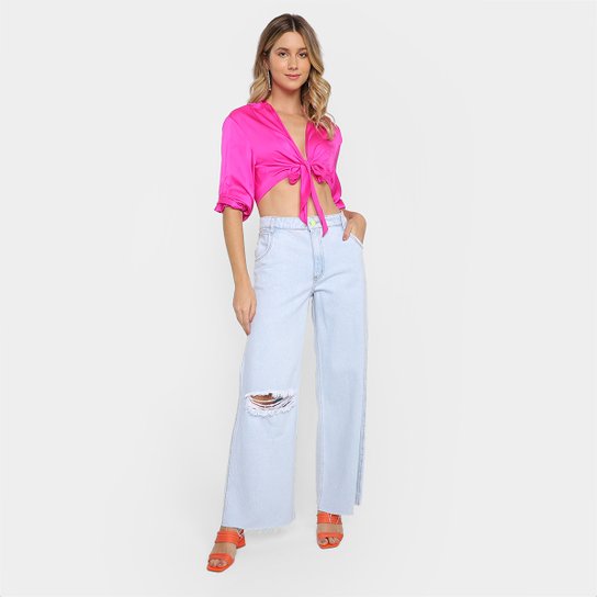 Calça Jeans Lança Perfume Wide Leg Low Feminina