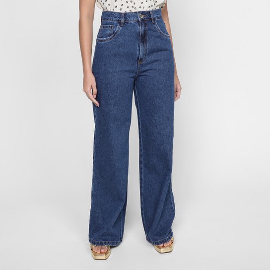 Calça Jeans Lança Perfume Wide Leg Super High Feminina - Marinho Menor preço em Calça Jeans Lança Perfume Wide Leg Super High Feminina - Marinho