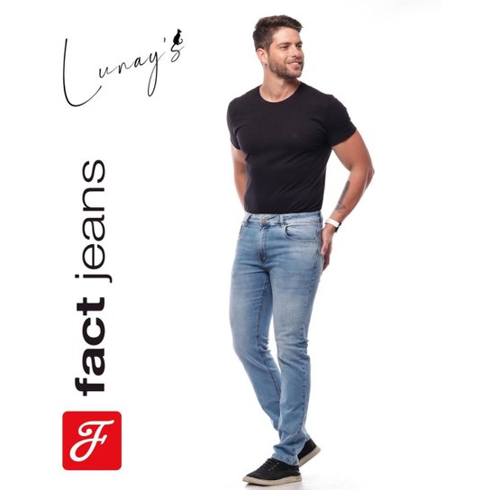Calça Jeans Masculina Fact Jeans L674 - Azul Menor preço em Calça Jeans Masculina Fact Jeans L674 - Azul