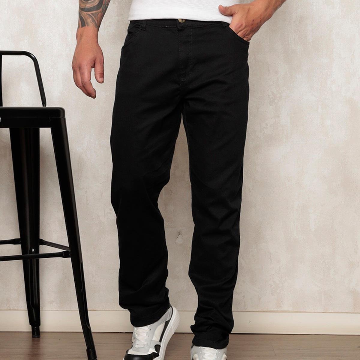 Calça Jeans Masculina Reta Preta Tendência Menor preço em Calça Jeans Masculina Reta Preta Tendência