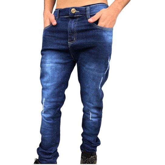 CALÇA JEANS MASCULINA SKINNY PREMIUM CONFORTÁVEL - Azul Menor preço em CALÇA JEANS MASCULINA SKINNY PREMIUM CONFORTÁVEL - Azul