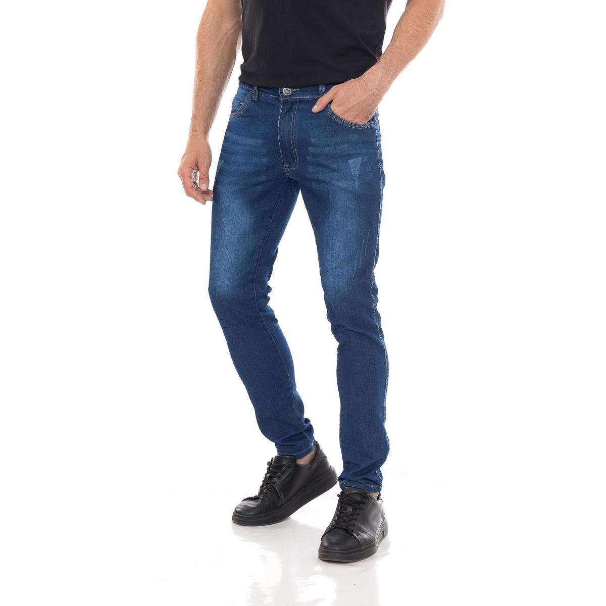 Calça jeans Masculina Skinny Puídos Street - Azul Menor preço em Calça jeans Masculina Skinny Puídos Street - Azul