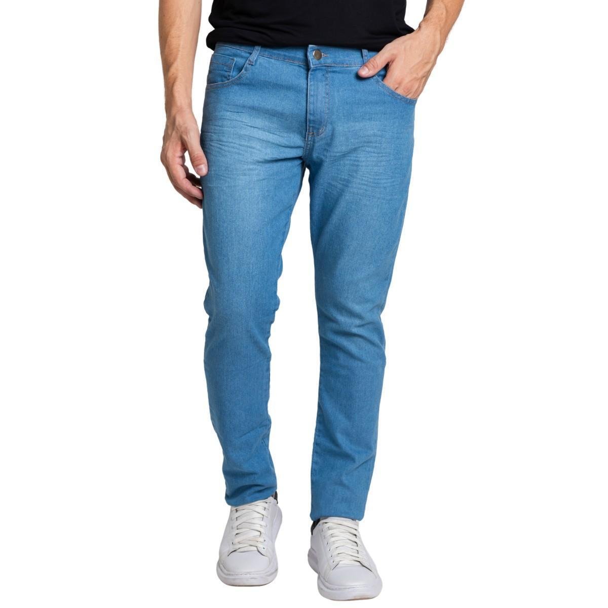 Calça Jeans Masculina Slim Elastano Médio Estonada Confort