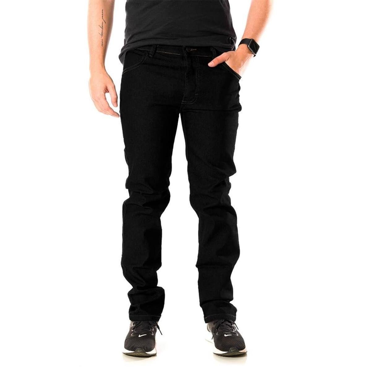 Calça Jeans Masculina Tradicional com Elastano Preta Menor preço em Calça Jeans Masculina Tradicional com Elastano Preta