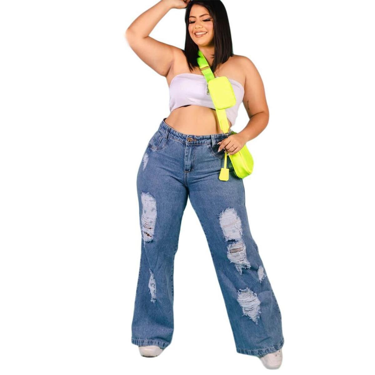 Calça Jeans Plus Size Wide Leg Feminina Tendência - Azul | Netshoes