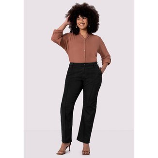 Calça Jeans Preta Plus Size Reta Não Desbota