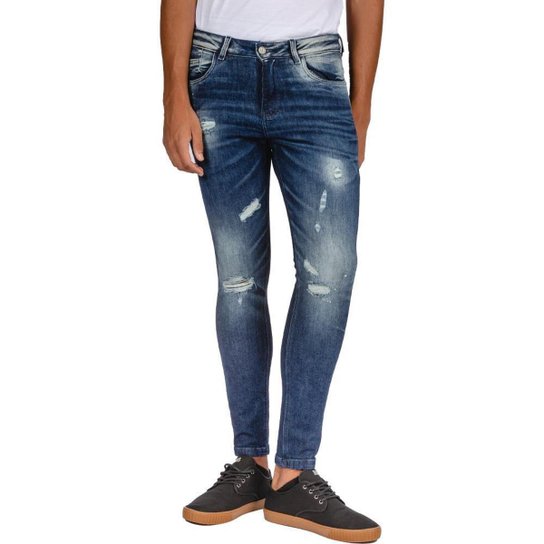 Calça Jeans RockeSoda Masculina Skinny Destroyed Conforto - Azul Escuro Menor preço em Calça Jeans RockeSoda Masculina Skinny Destroyed Conforto - Azul Escuro