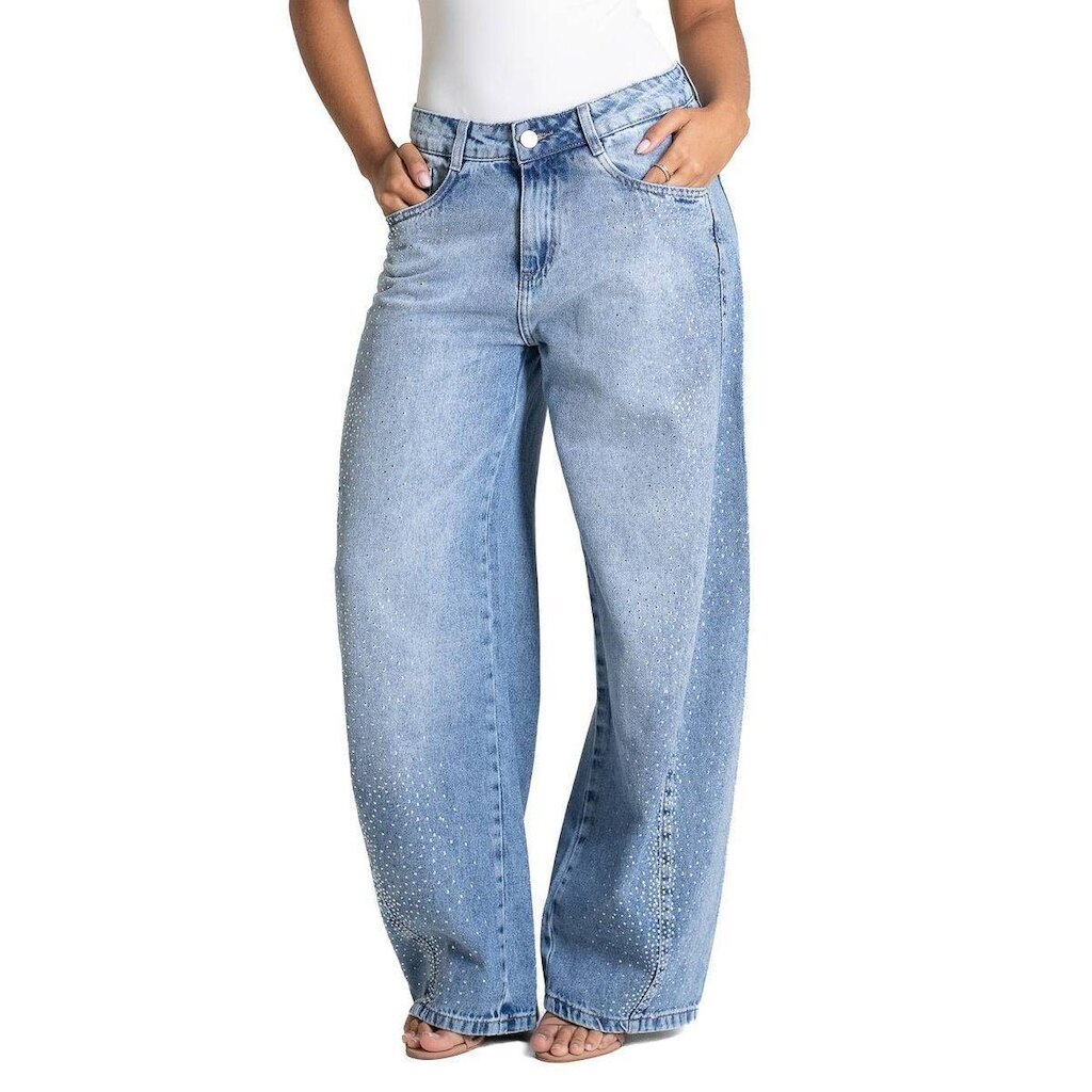 Calça Jeans Sawary Barrel Brilho - 283072 - Azul 44