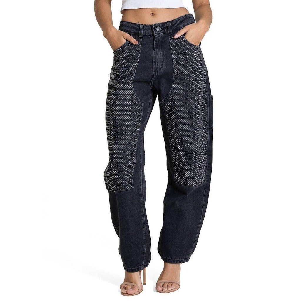 Calça Jeans Sawary Barrel Brilho - 283610 - Preto 42