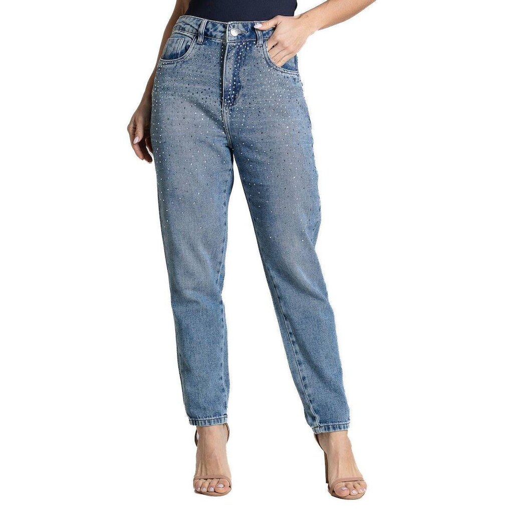Calça Jeans Sawary Mom Brilho - 283600 - azul 46