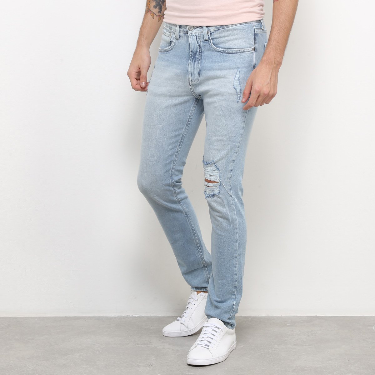 Calça Jeans Skinny Calvin Klein Delavê Destroyed Masculina Azul