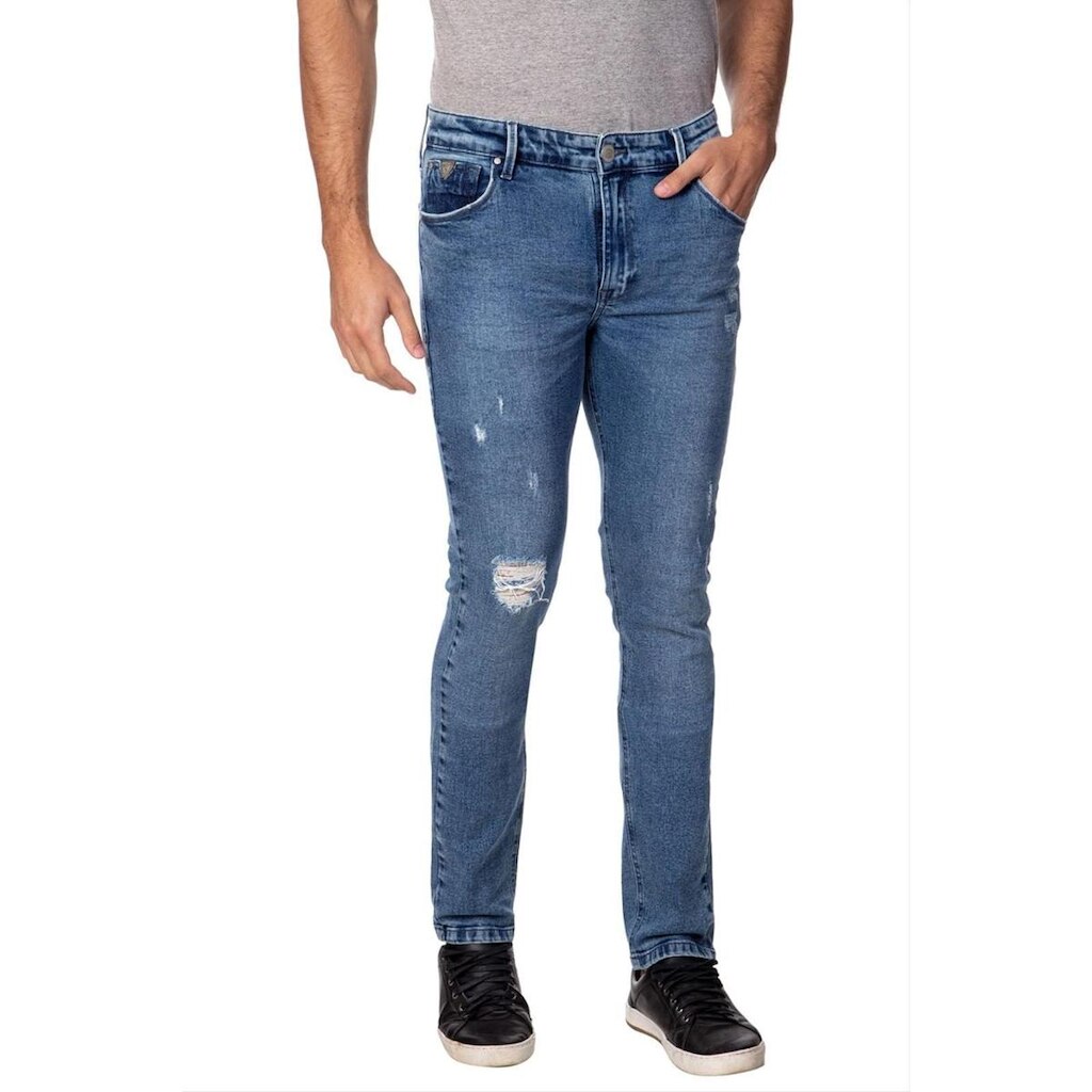 Calça Jeans Skinny Destroyed Guess Azul Claro
