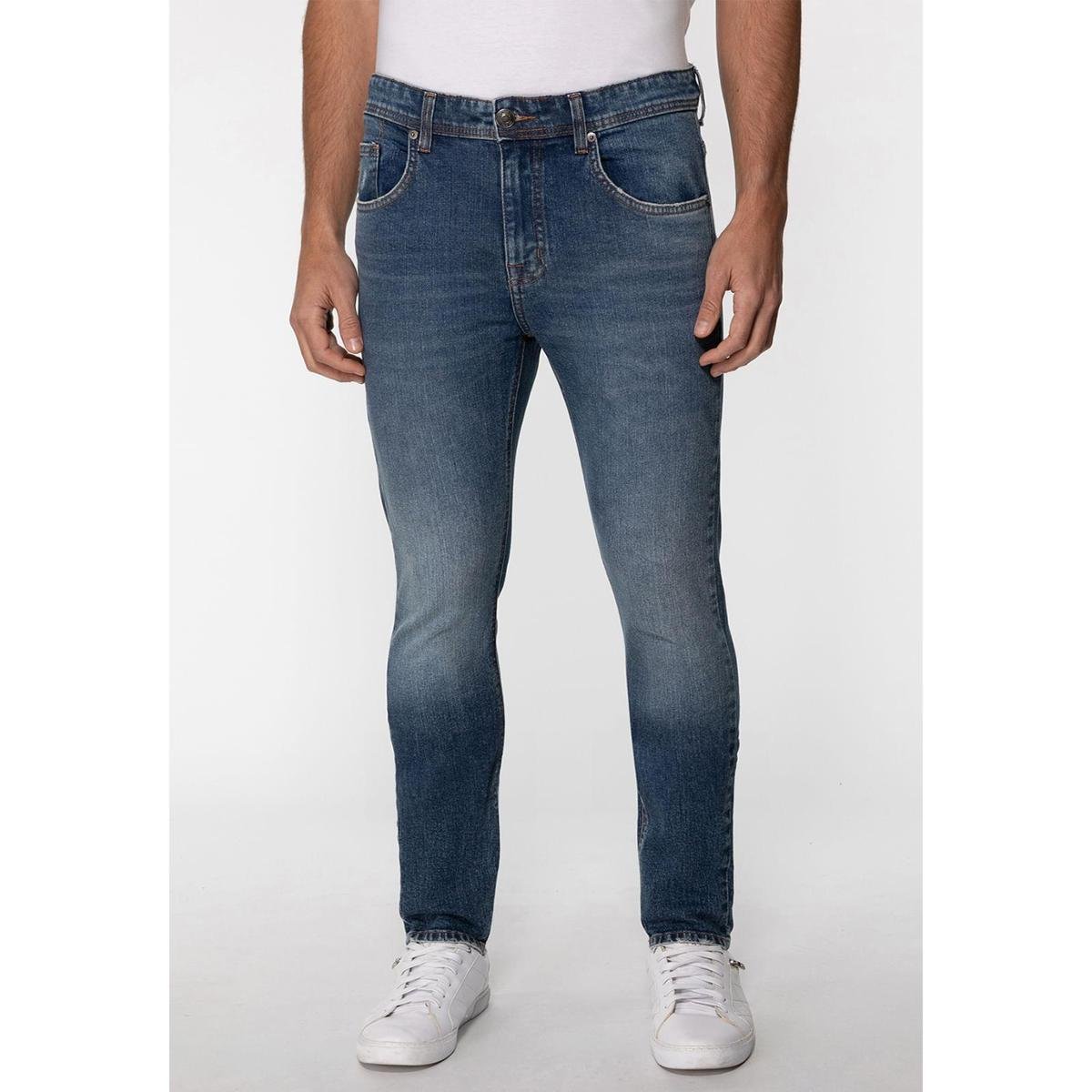 Calça Jeans Skinny Estonada Azul Escuro Menor preço em Calça Jeans Skinny Estonada Azul Escuro