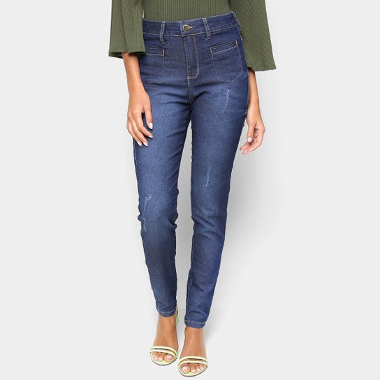Calça Jeans Skinny Exco Básica Cintura Alta Feminina - Marinho Menor preço em Calça Jeans Skinny Exco Básica Cintura Alta Feminina - Marinho