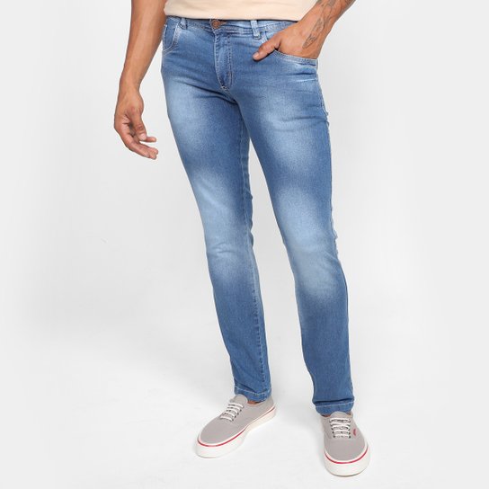Calça Jeans Skinny Grifle Casual Masculina - Azul Menor preço em Calça Jeans Skinny Grifle Casual Masculina - Azul