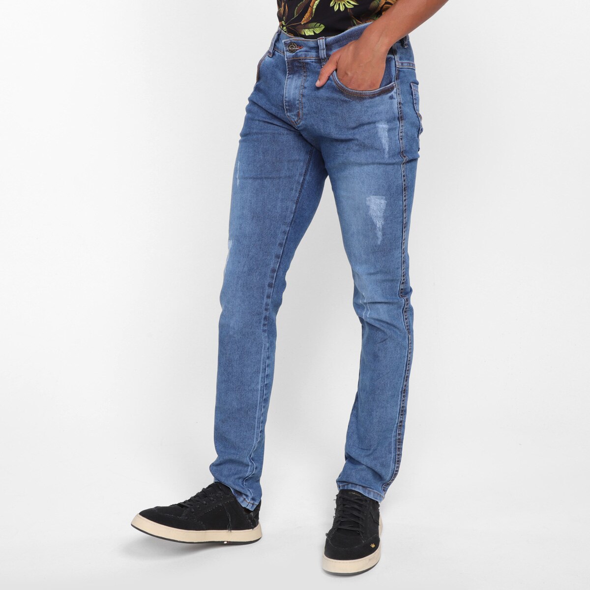 Calça Jeans Skinny Grifle Estonada Masculina - Azul | Netshoes