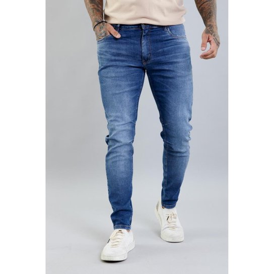 Calça Jeans Skinny Masculina com Lavagem Estonada Dialogo jeans - Azul Menor preço em Calça Jeans Skinny Masculina com Lavagem Estonada Dialogo jeans - Azul