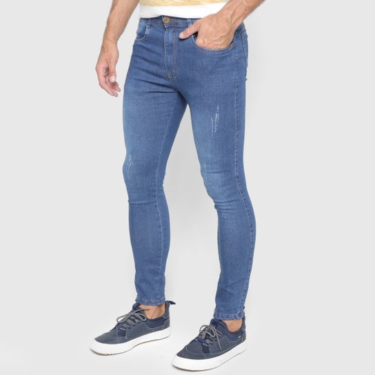 Cal��a Jeans Skinny Terminal Com Puídos Masculina - Azul Menor preço em Cal��a Jeans Skinny Terminal Com Puídos Masculina - Azul
