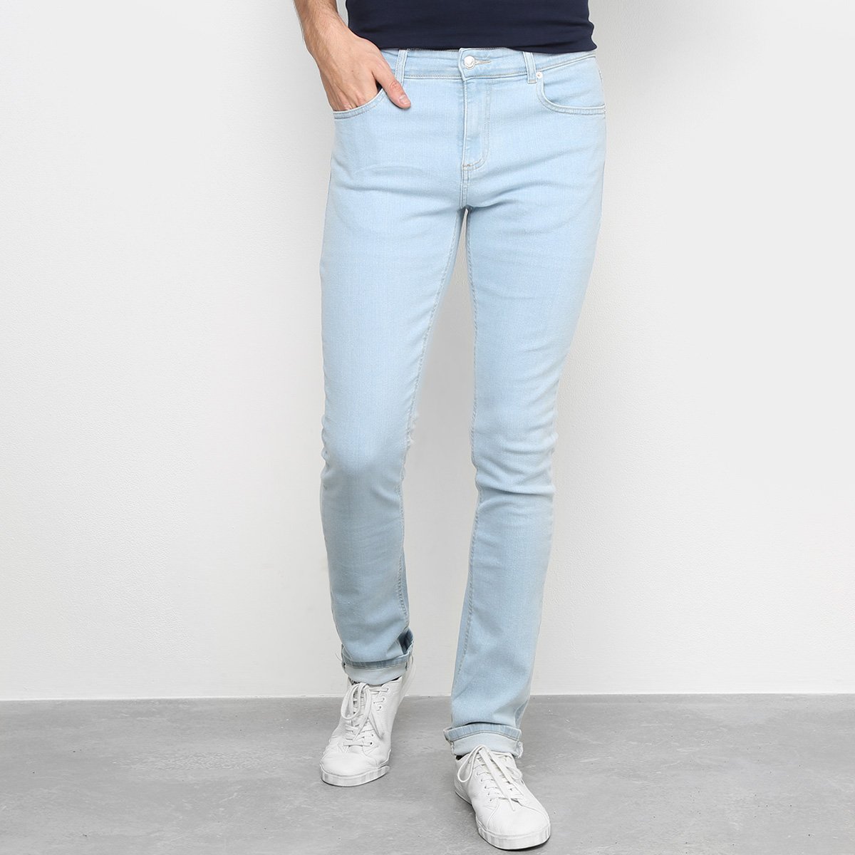 Calça Jeans Slim Lacoste Straight Fit Stone Masculina Azul