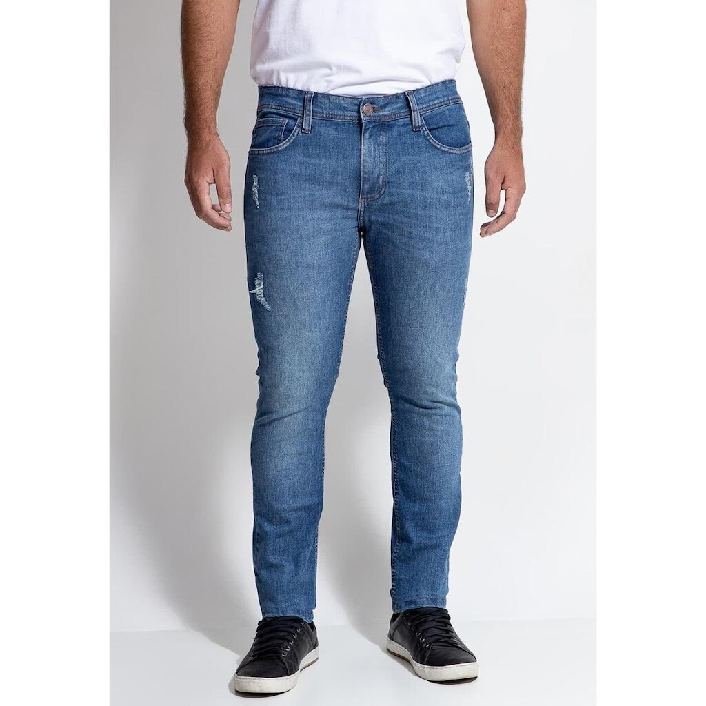 Calça Jeans Straight Puídos Guess Azul