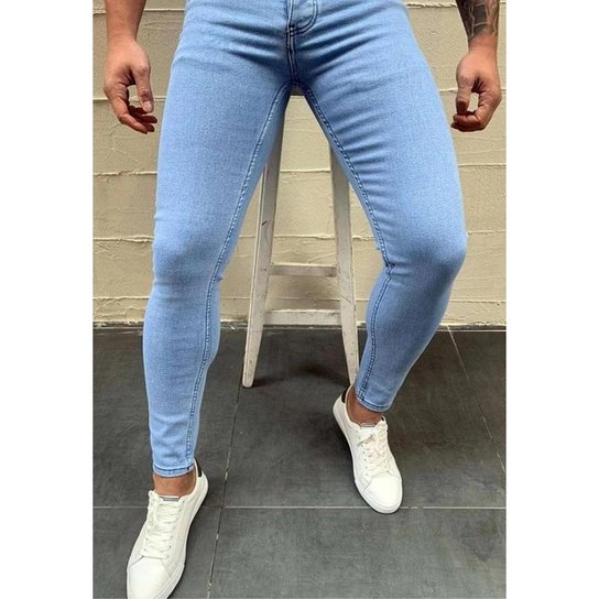 Calça Jeans Super Skinny Delave Mega Premium Masculino - Azul Menor preço em Calça Jeans Super Skinny Delave Mega Premium Masculino - Azul