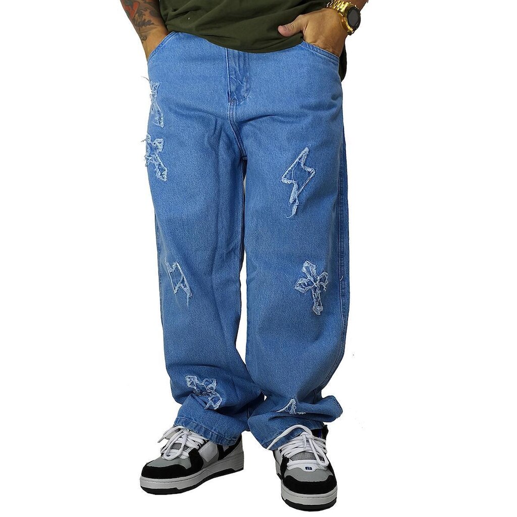 Calça Jeans Trip Side Balão Double Cross Azul C024b