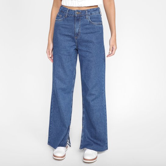 Calça Jeans Wide Leg Dzarm Cintura Alta Feminina - Azul Menor preço em Calça Jeans Wide Leg Dzarm Cintura Alta Feminina - Azul
