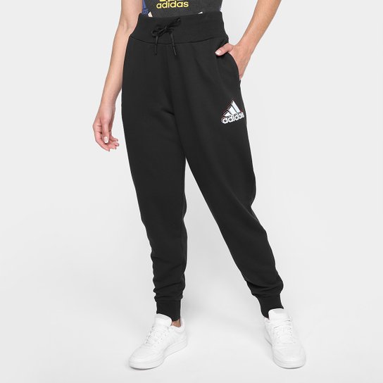 Calça Jogger Adidas Brand Love Feminina - Preto+Azul Menor preço em Calça Jogger Adidas Brand Love Feminina - Preto+Azul