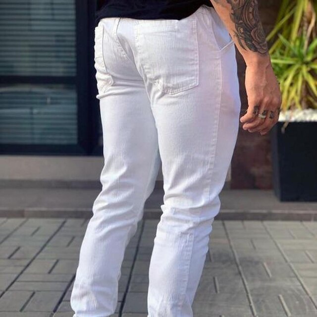 Calça Jogger Branca Sarja Masculina Punho Elástico Premium