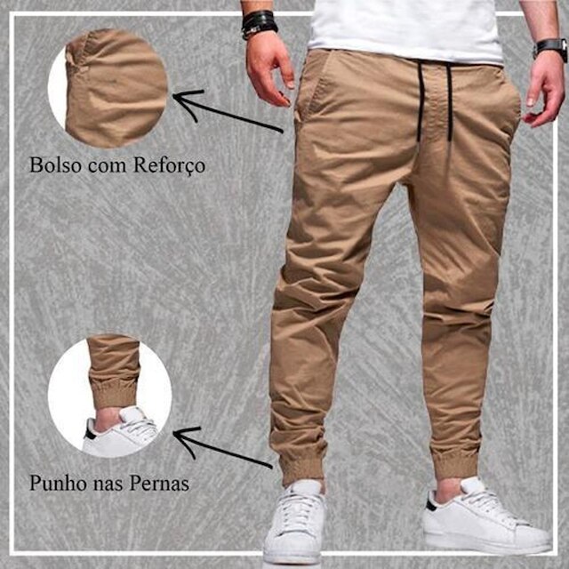 Calça Jogger Branca Sarja Masculina Punho Elástico Premium