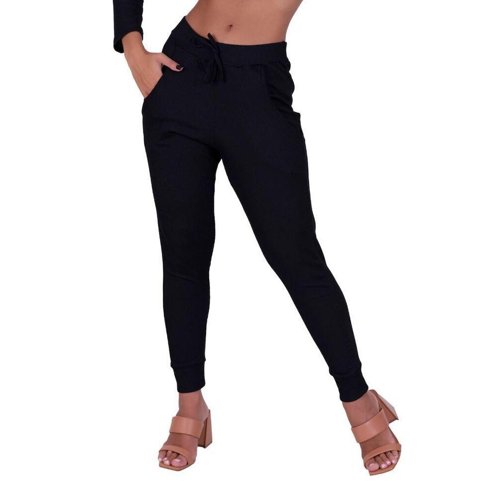 Calça Jogger Canelada Inverno Feminina Comfy Vera