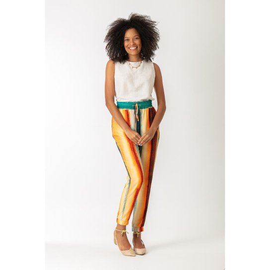 Calça Jogger Clara Arruda Estampada 10100 - Lilás+Amarelo