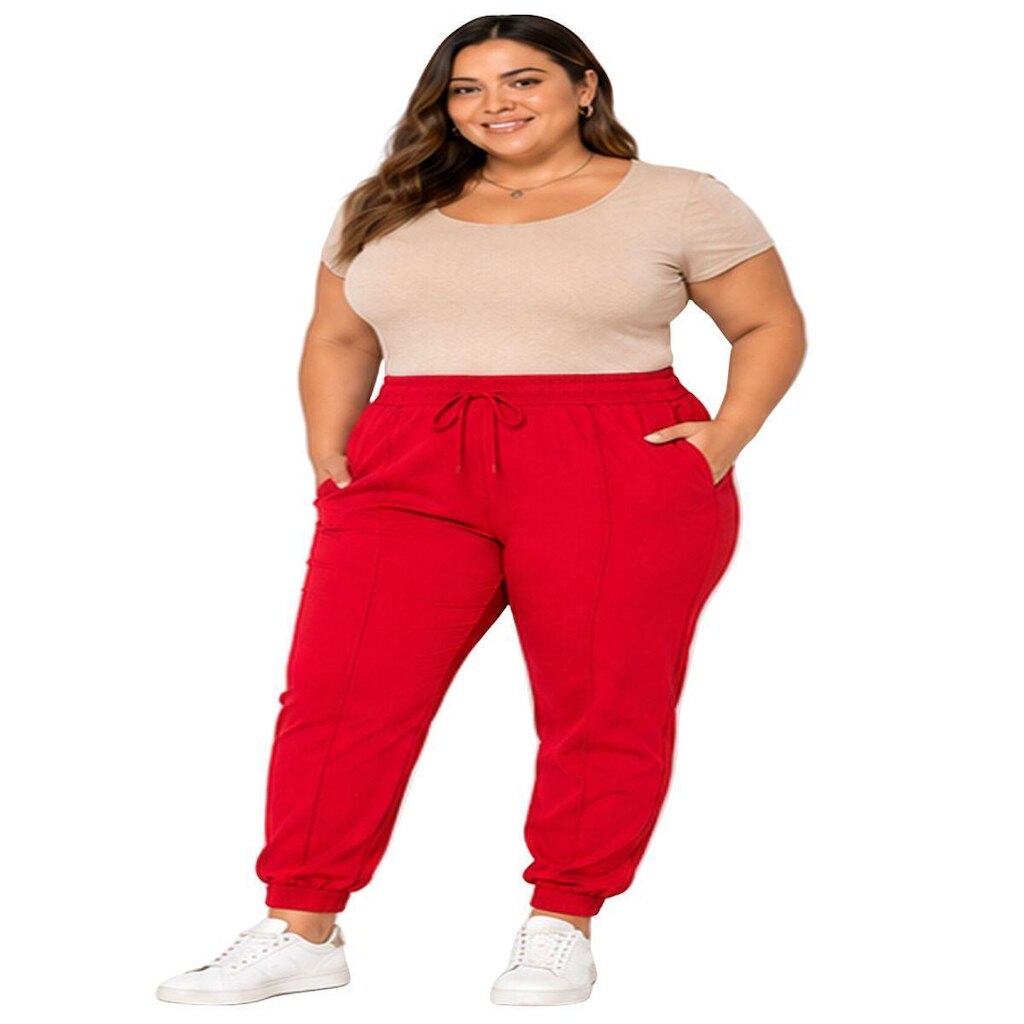 Calça jogger feminina bengaline bolsos na frente Plus Size