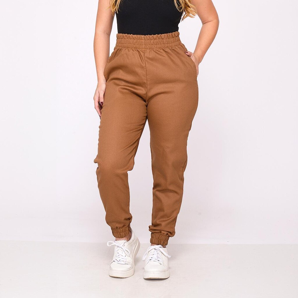 Calça Jogger Feminina em Sarja Conforto e Estilo Casual com Cintura Alta