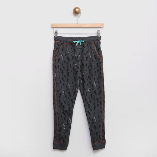 Calça Jogger Infantil Moletom Faltal Estampada Raios Menino - Grafite Menor preço em Calça Jogger Infantil Moletom Faltal Estampada Raios Menino - Grafite