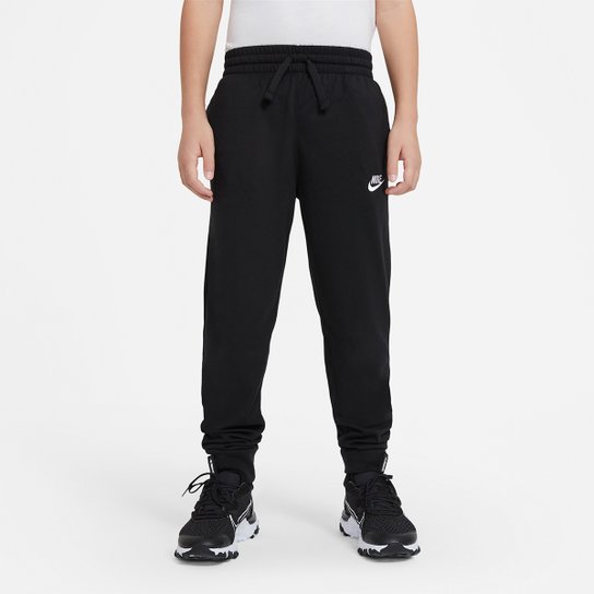 Calça Jogger Infantil Nike Jersey Masculina - Preto+Branco Menor preço em Calça Jogger Infantil Nike Jersey Masculina - Preto+Branco