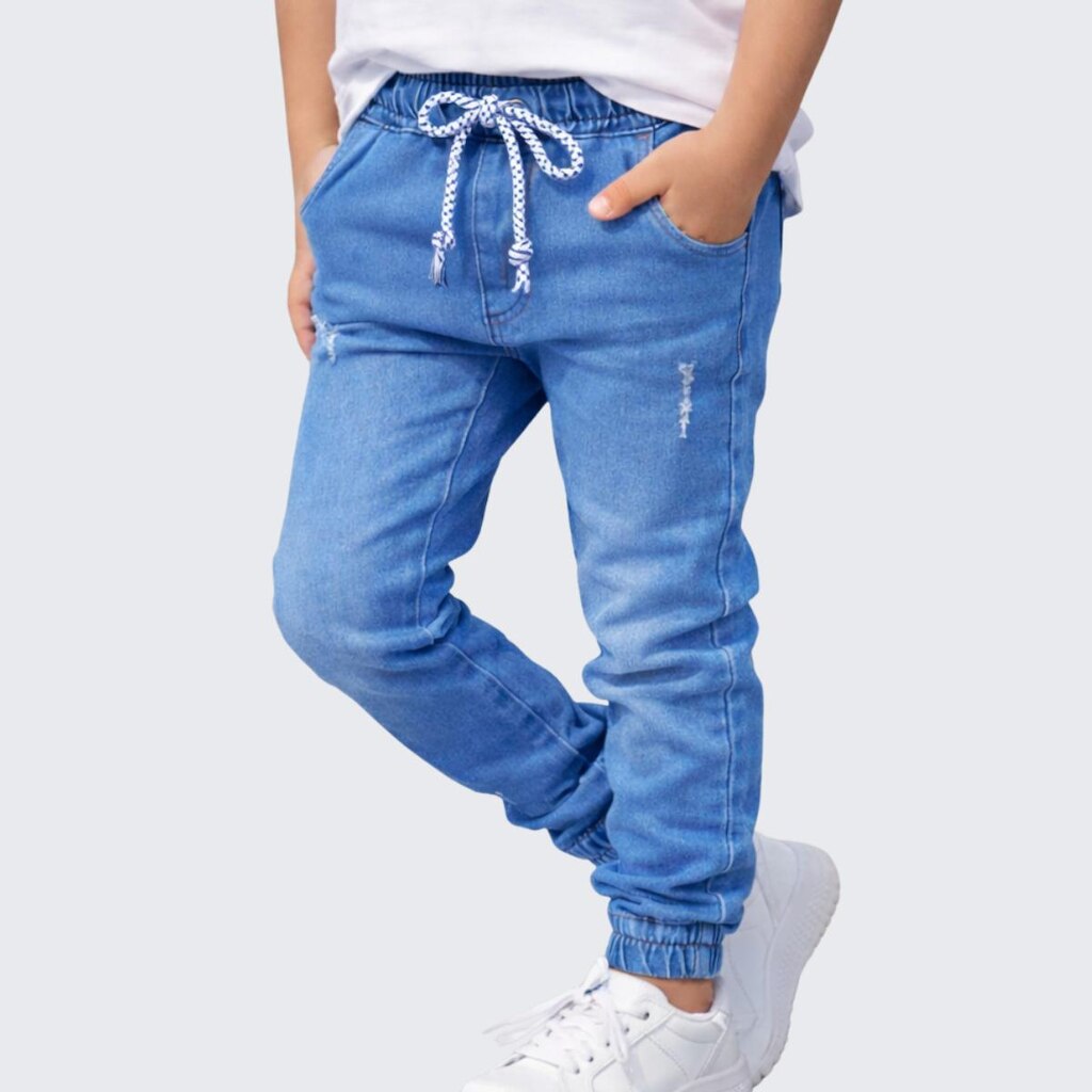 Calça Jogger Jeans Infantil Menino Com Punho