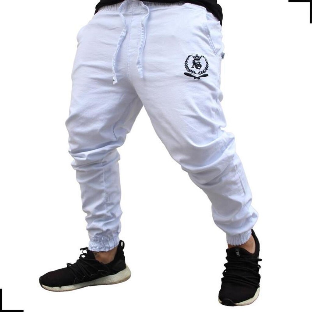 Calça Jogger Masculina BRANCA BIG LOGO PRETA