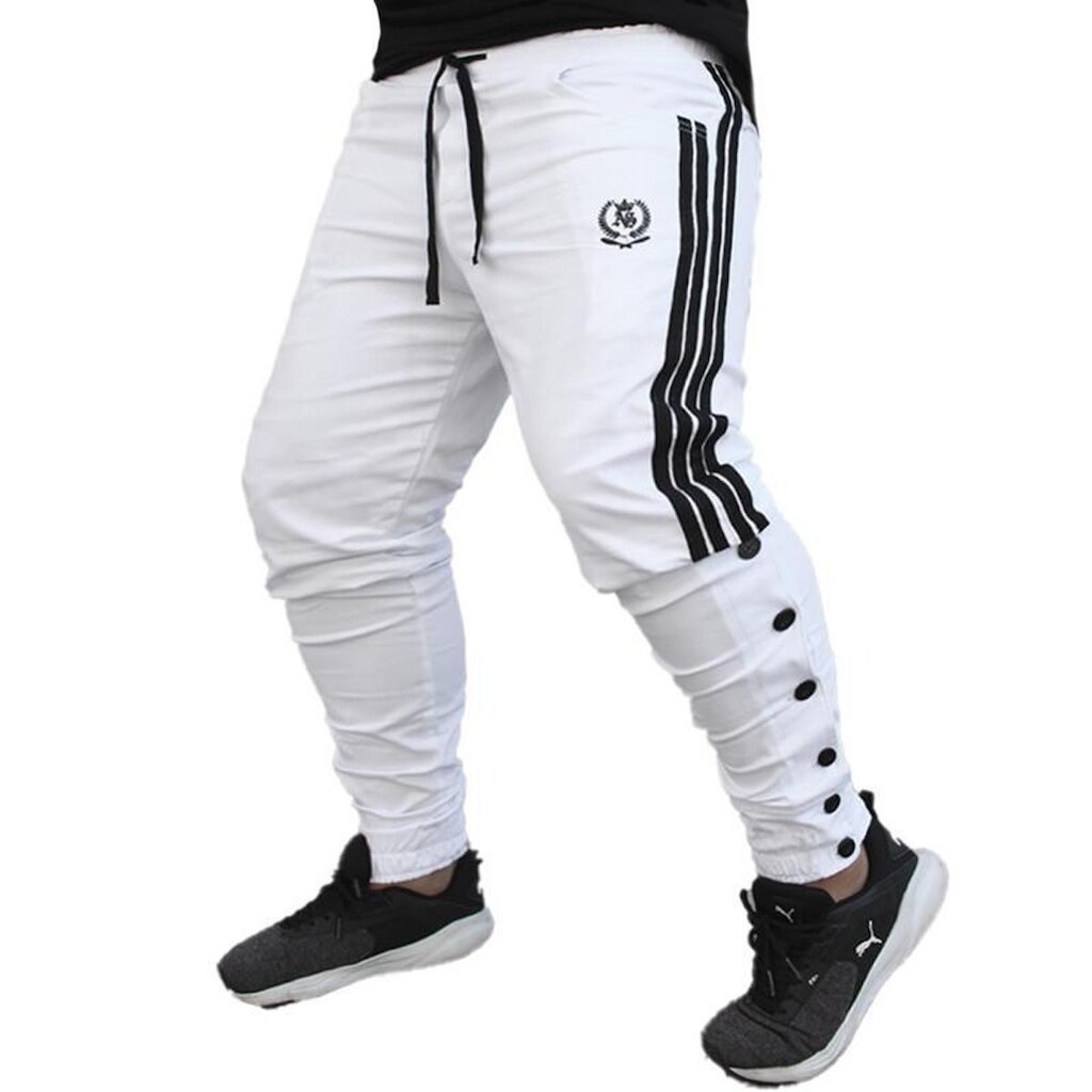 Calça Jogger Masculina BRANCA Sarja Com Listras e Botões