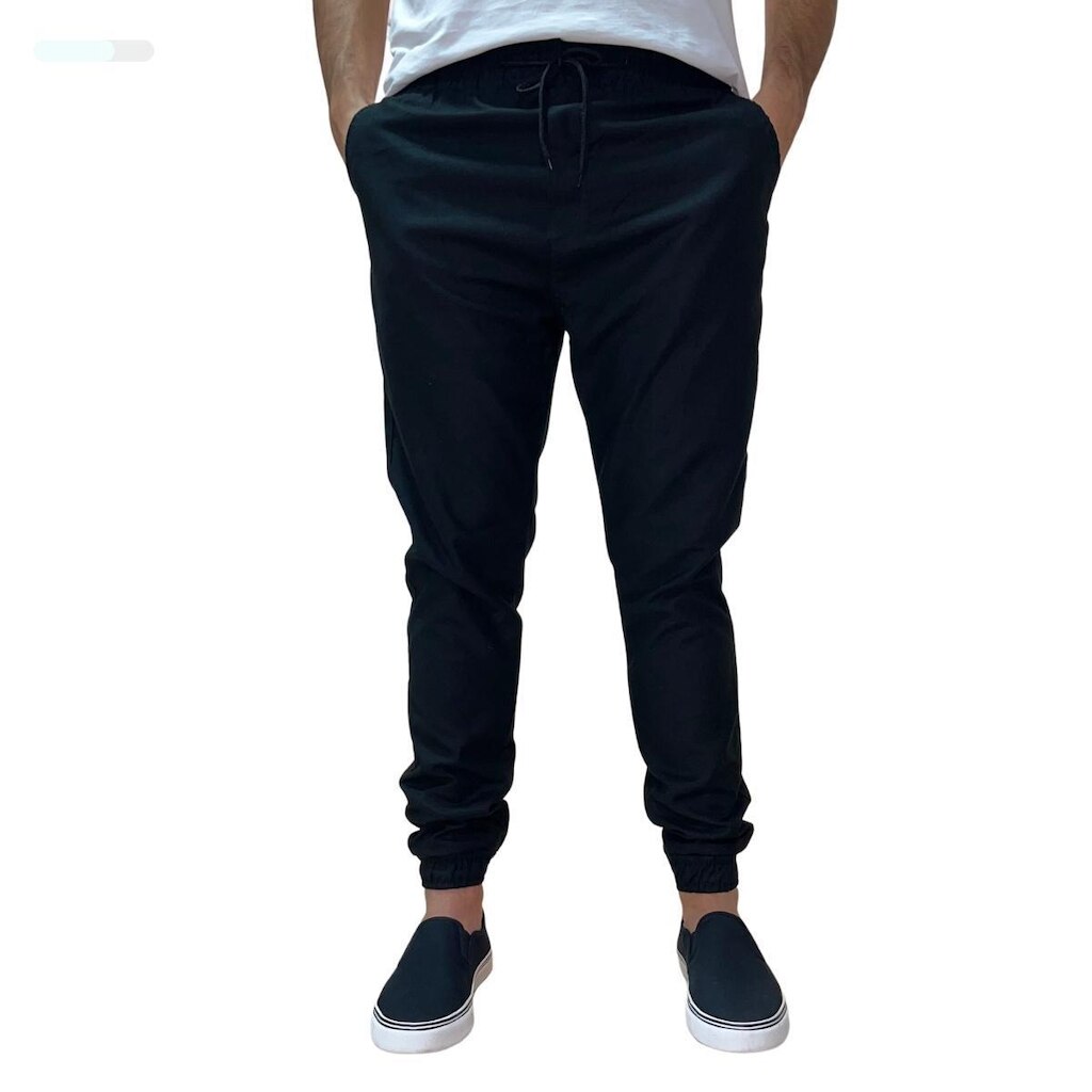Calça Jogger Masculina Jeans Sarja Com Punho Elástico
