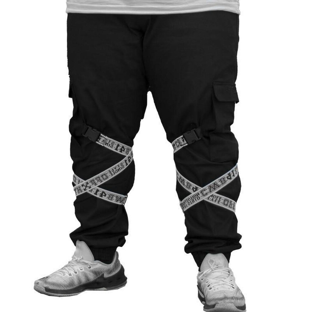 Calça Jogger Masculina PRETA Com Fitas BRANCA PLUS SIZE