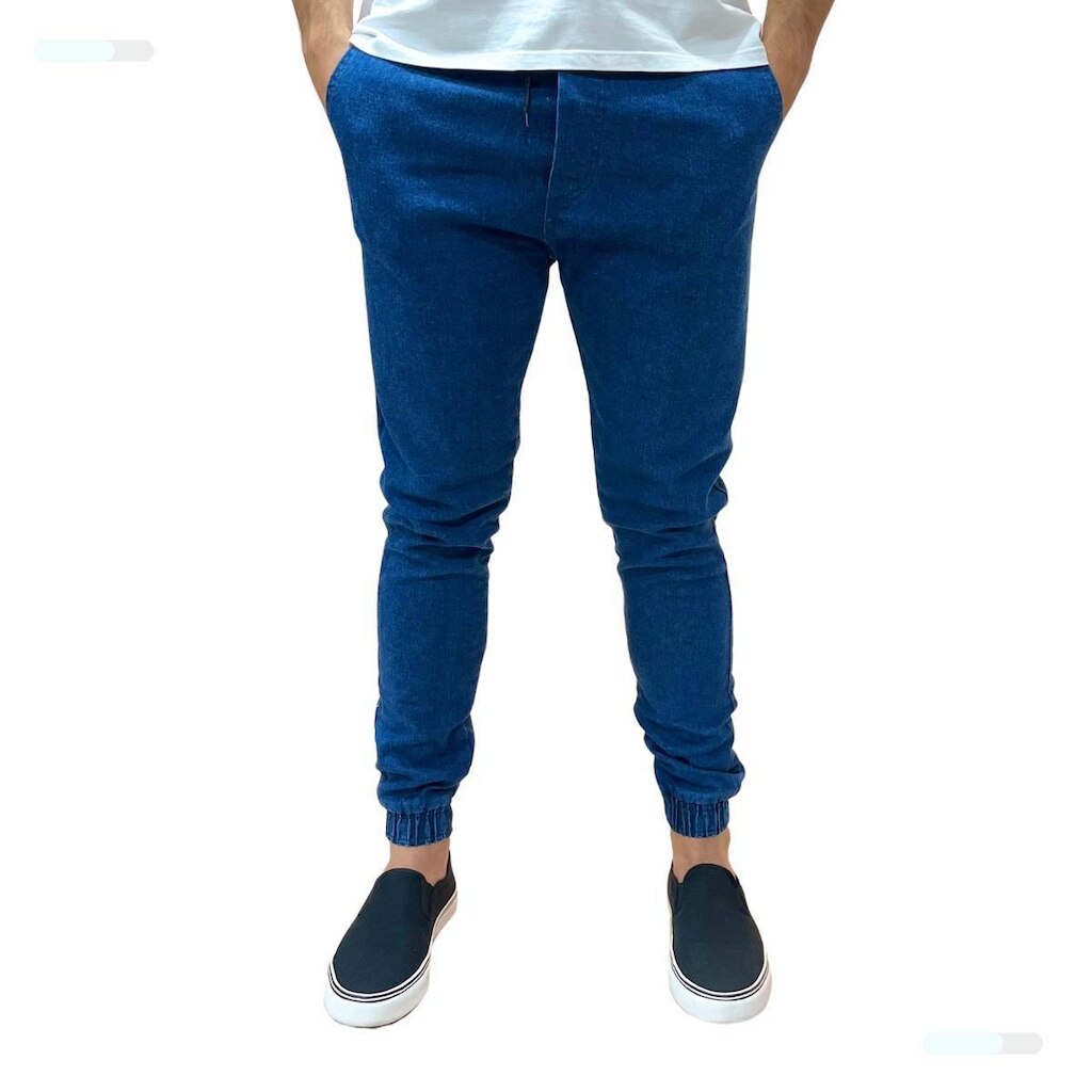 Calça Jogger Masculina Sarja Jeans Com Punho Elástico