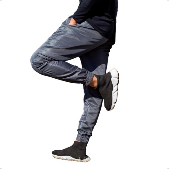 Calça Jogger Masculina Skinny Tactel Treino Academia - Cinza Menor preço em Calça Jogger Masculina Skinny Tactel Treino Academia - Cinza