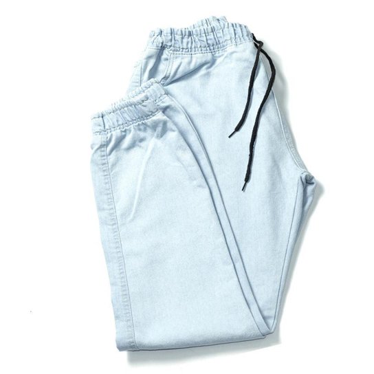 Calça Jogger Masculino Com Punho Elastico Jeans Sarja - Azul Claro Menor preço em Calça Jogger Masculino Com Punho Elastico Jeans Sarja - Azul Claro