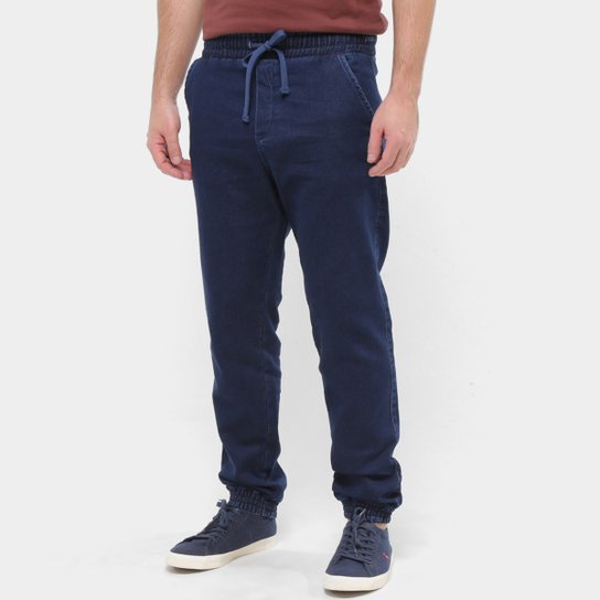 Calça Jogger Moletom Ex Adverso Jeans Masculina - Azul Escuro Menor preço em Calça Jogger Moletom Ex Adverso Jeans Masculina - Azul Escuro