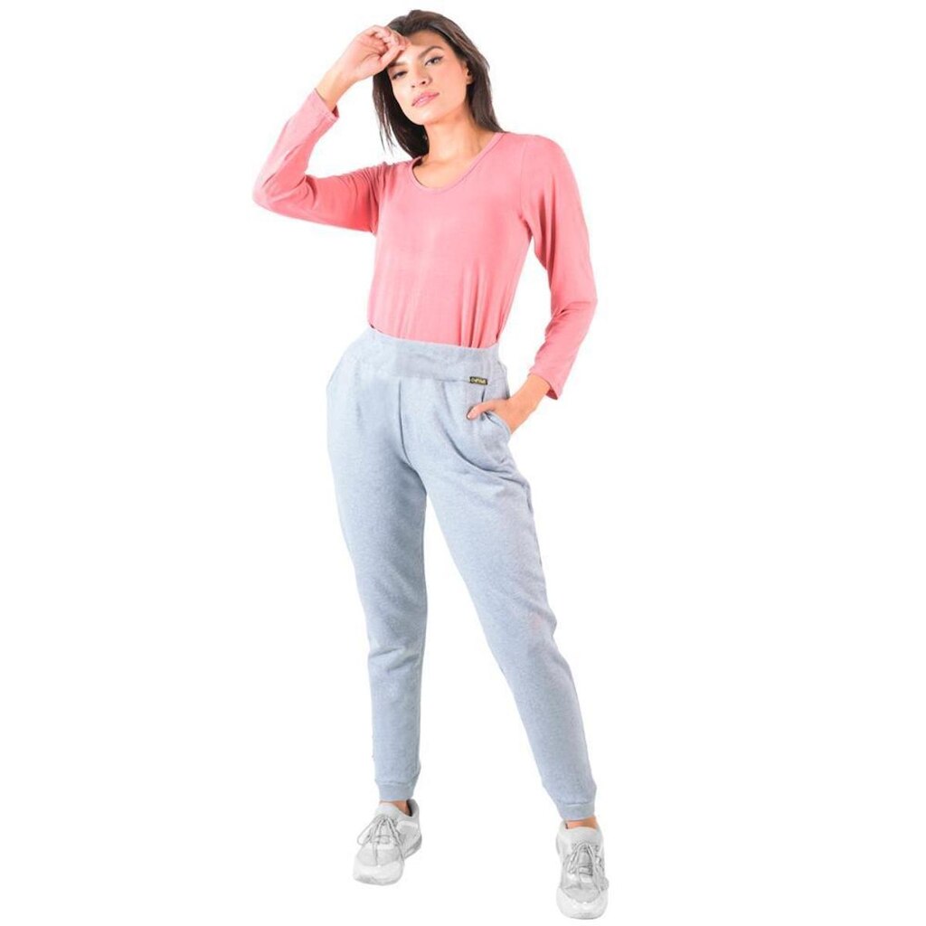 Calça Jogger Moletom Feminina Faixa Com Bolso