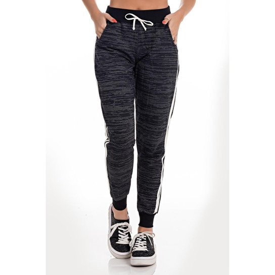Calça Jogger Moletom Rajado Feminino Wind Life - Preto Menor preço em Calça Jogger Moletom Rajado Feminino Wind Life - Preto