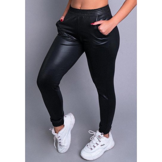 Calça Jogger MVB Modas Cirrê Cintura Alta Feminina - Preto Menor preço em Calça Jogger MVB Modas Cirrê Cintura Alta Feminina - Preto