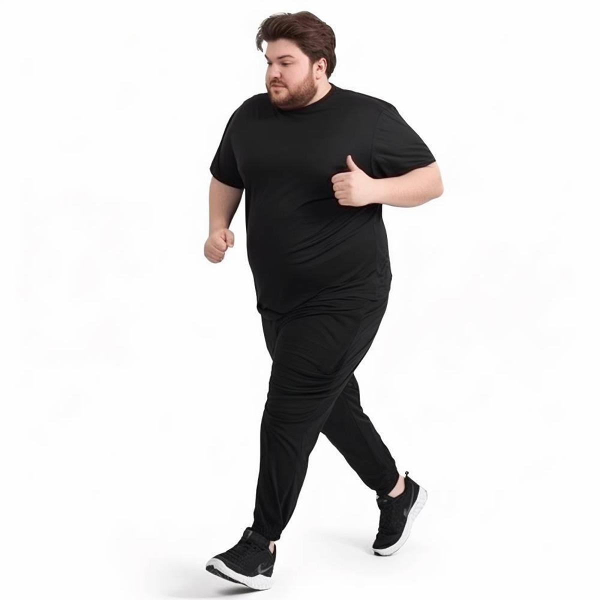 Calça Jogger Plus Size Esportiva Masculina Tactel Com Elastano Preta Tamanhos Grande