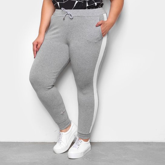 Calça Jogger Plus Size ESV Faixa Lateral Feminina - Mescla Menor preço em Calça Jogger Plus Size ESV Faixa Lateral Feminina - Mescla